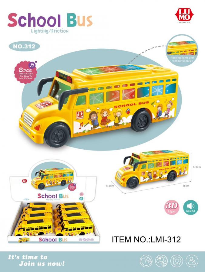 FRI SCHOOL BUS WITH LIGHT MUSIC 8 PCS BOX