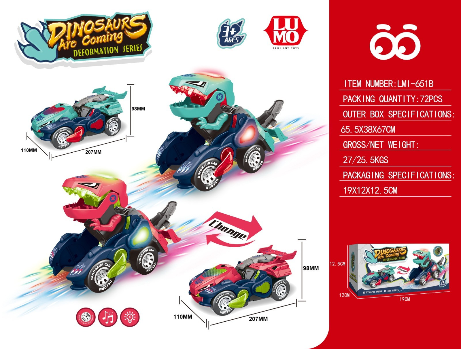 B/O DINO TRANSFORMER CAR